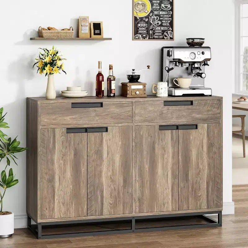 55 Inch Buffet Kitchen Cabinet, Large, Modern sideboard with 2 drawers and 4 Doors, Bar Buffet Table for Kitchen and Dining Room