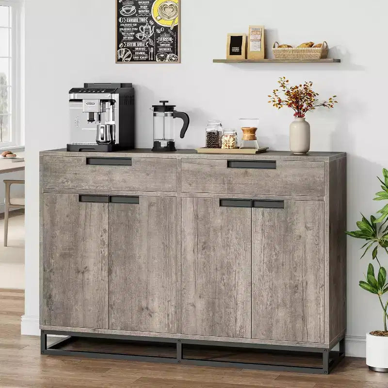 55 Inch Buffet Kitchen Cabinet, Large, Modern sideboard with 2 drawers and 4 Doors, Bar Buffet Table for Kitchen and Dining Room