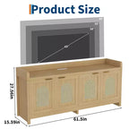 Natural Rattan TV Stand for 65 Inch TV, 61.5 Entertainment Center with Glass Doors, Storage Cabinet