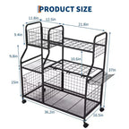 Tool Organizer With Wheels,3 Tier Yard Storage Rack with 6 Shelves & Basket,Freestanding Garage Tool Organizer for Yard Shed and Lawn