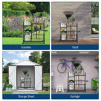 Tool Organizer With Wheels,3 Tier Yard Storage Rack with 6 Shelves & Basket,Freestanding Garage Tool Organizer for Yard Shed and Lawn