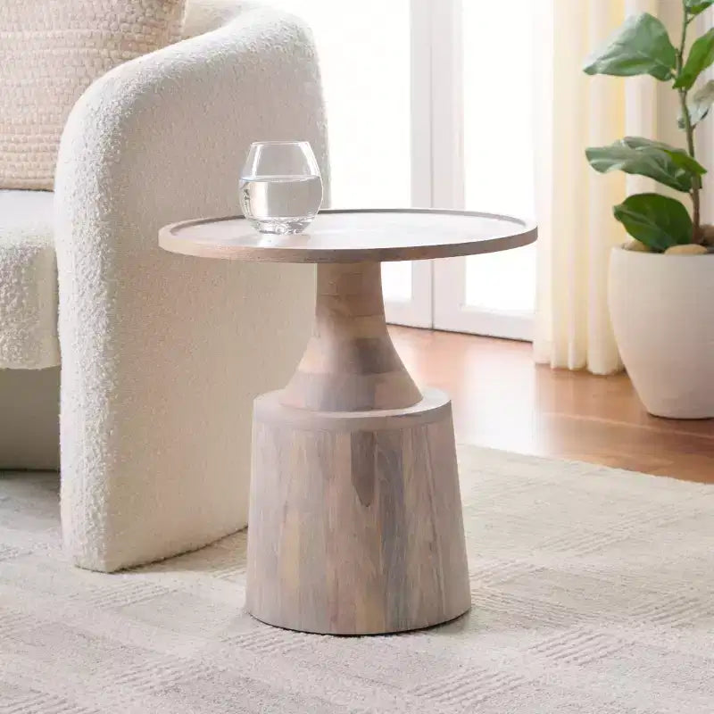 Round Accent Table - White Washed