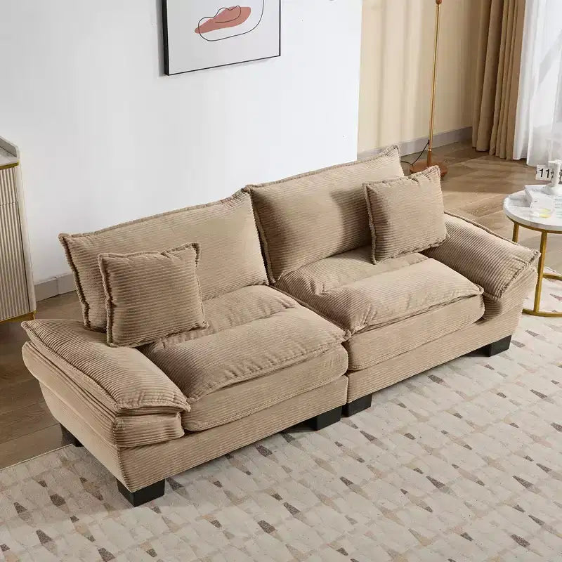 84 Inch Corduroy Couch Loveseat Sofa with 2 Pillows for Living Room,Small Space,Office,Apartment