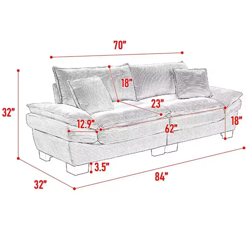 84 Inch Corduroy Couch Loveseat Sofa with 2 Pillows for Living Room,Small Space,Office,Apartment