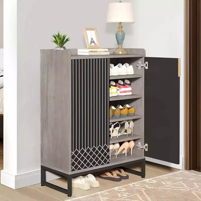 5-Tier Modern Shoe Cabinet with Doors,Holds 20 Pairs Shoe Storage Organizer with Adjustable Shelves,Entryway Hallway Cabinet,Black & Gray