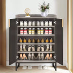 5-Tier Modern Shoe Cabinet with Doors,Holds 20 Pairs Shoe Storage Organizer with Adjustable Shelves,Entryway Hallway Cabinet,Black & Gray