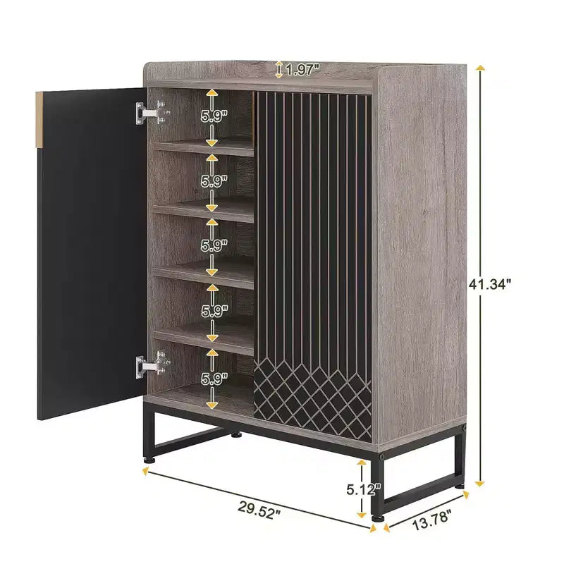 5-Tier Modern Shoe Cabinet with Doors,Holds 20 Pairs Shoe Storage Organizer with Adjustable Shelves,Entryway Hallway Cabinet,Black & Gray