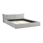 Queen Size Upholstered Bed Frame with Chenille Fabric with Pleated Headboard Solid Frame for Bedroom Gray