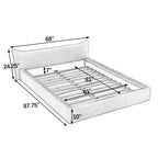 Queen Size Upholstered Bed Frame with Chenille Fabric with Pleated Headboard Solid Frame for Bedroom Gray