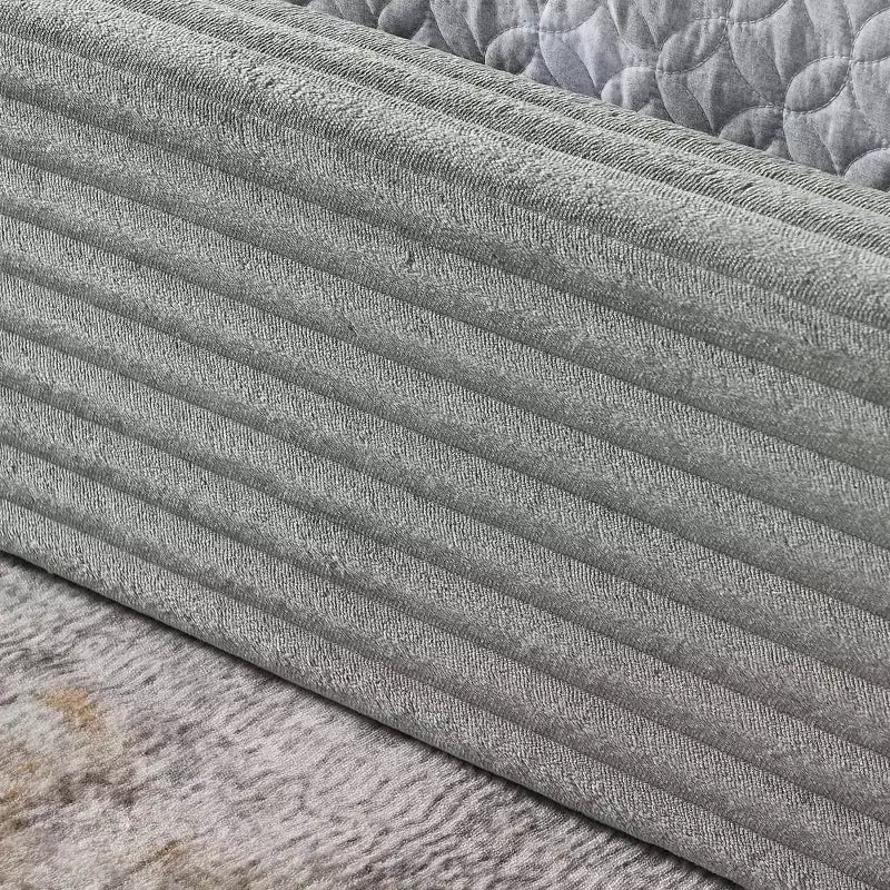 Queen Size Upholstered Bed Frame with Chenille Fabric with Pleated Headboard Solid Frame for Bedroom Gray