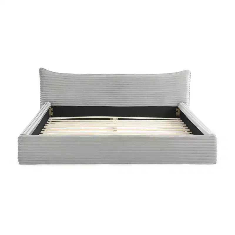 Queen Size Upholstered Bed Frame with Chenille Fabric with Pleated Headboard Solid Frame for Bedroom Gray