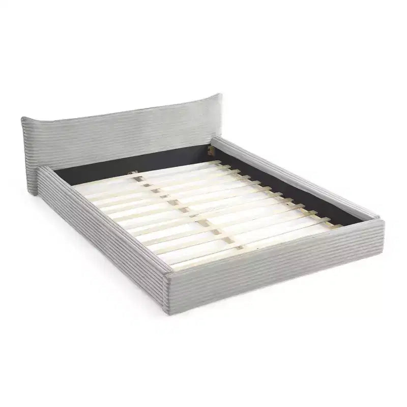 Queen Size Upholstered Bed Frame with Chenille Fabric with Pleated Headboard Solid Frame for Bedroom Gray