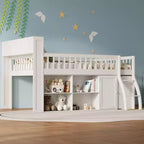 Full Size Loft Bed Frame with Storage, Built-in Headboard, Space-Saving Design