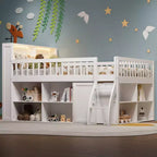 Full Size Loft Bed Frame with Storage, Built-in Headboard, Space-Saving Design