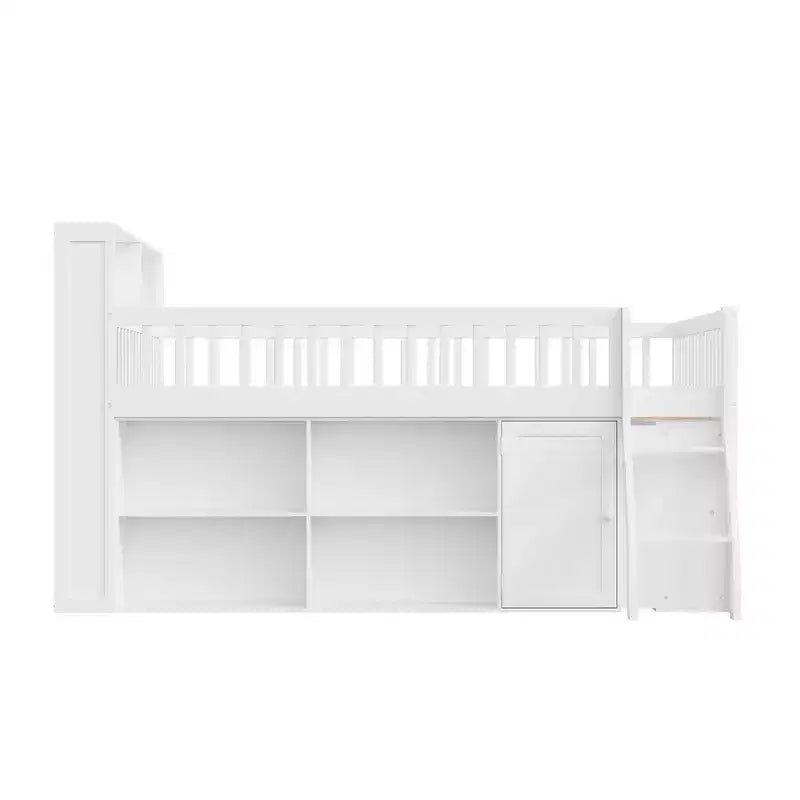Full Size Loft Bed Frame with Storage, Built-in Headboard, Space-Saving Design