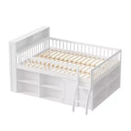 Full Size Loft Bed Frame with Storage, Built-in Headboard, Space-Saving Design