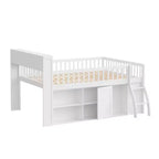 Full Size Loft Bed Frame with Storage, Built-in Headboard, Space-Saving Design