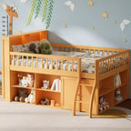 Full Size Loft Bed Frame with Storage, Built-in Headboard, Space-Saving Design