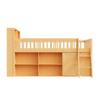 Full Size Loft Bed Frame with Storage, Built-in Headboard, Space-Saving Design