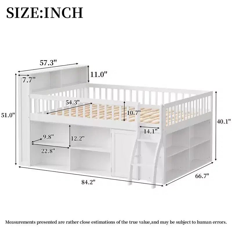 Full Size Loft Bed Frame with Storage, Built-in Headboard, Space-Saving Design