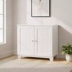 Double Door Freestanding Floor Cabinet, Modern Wooden Furniture, White