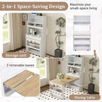 Versatile Buffet Hutch with Foldable Dining Table, Storage Shelf and Side Hooks
