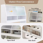 Versatile Buffet Hutch with Foldable Dining Table, Storage Shelf and Side Hooks