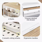 Versatile Buffet Hutch with Foldable Dining Table, Storage Shelf and Side Hooks