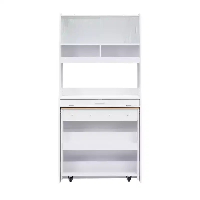 Versatile Buffet Hutch with Foldable Dining Table, Storage Shelf and Side Hooks