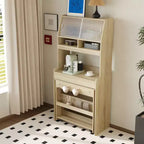 Versatile Buffet Hutch with Foldable Dining Table, Storage Shelf and Side Hooks