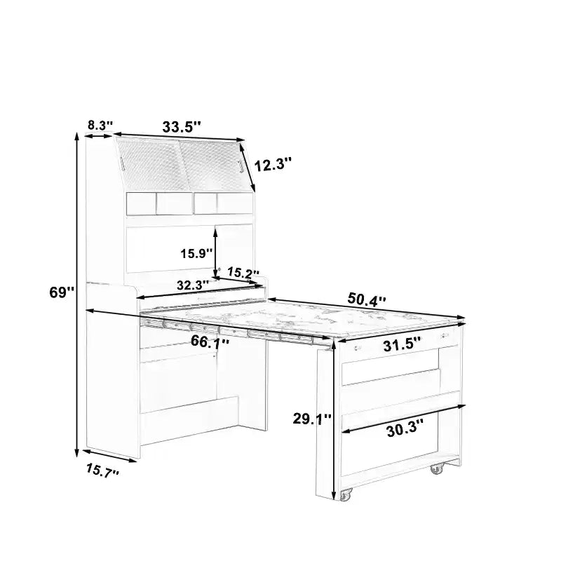 Versatile Buffet Hutch with Foldable Dining Table, Storage Shelf and Side Hooks