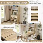 Versatile Buffet Hutch with Foldable Dining Table, Storage Shelf and Side Hooks