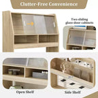 Versatile Buffet Hutch with Foldable Dining Table, Storage Shelf and Side Hooks