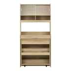 Versatile Buffet Hutch with Foldable Dining Table, Storage Shelf and Side Hooks