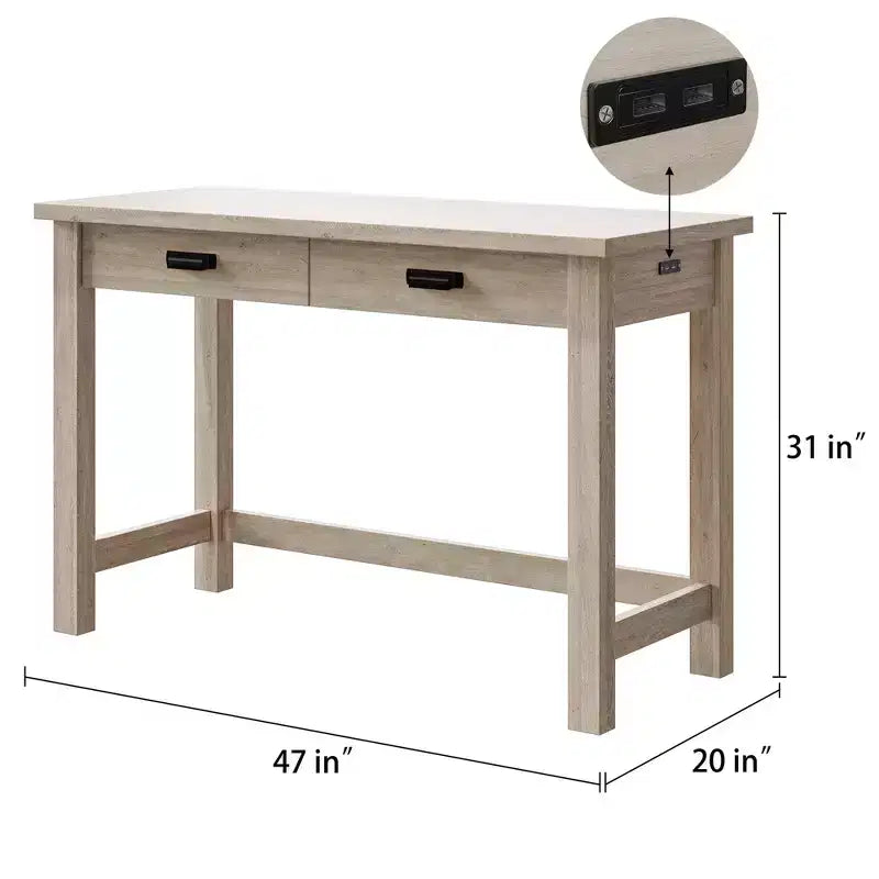 Rustic Farmhouse Office Desk - 2 Spacious Drawers, Bin-Style Pulls, Pre-Assembled Drawer Box, Adjustable Levelers, Natural Oak Finish