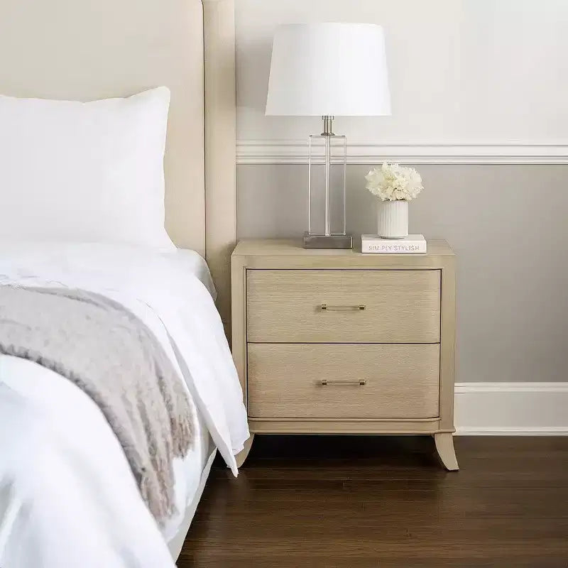 Nightstand With Usb Ports, 2 Drawers, Natural Oak Brown