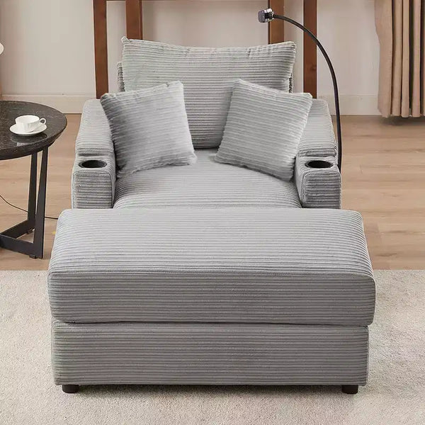 MAYEERTY 41.7 Modern Single Sofa with Storage Ottoman Two Cup Holders for Living Room Gray