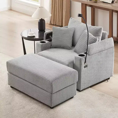 41.7 Modern Single Sofa with Storage Ottoman Two Cup Holders for Living Room Gray