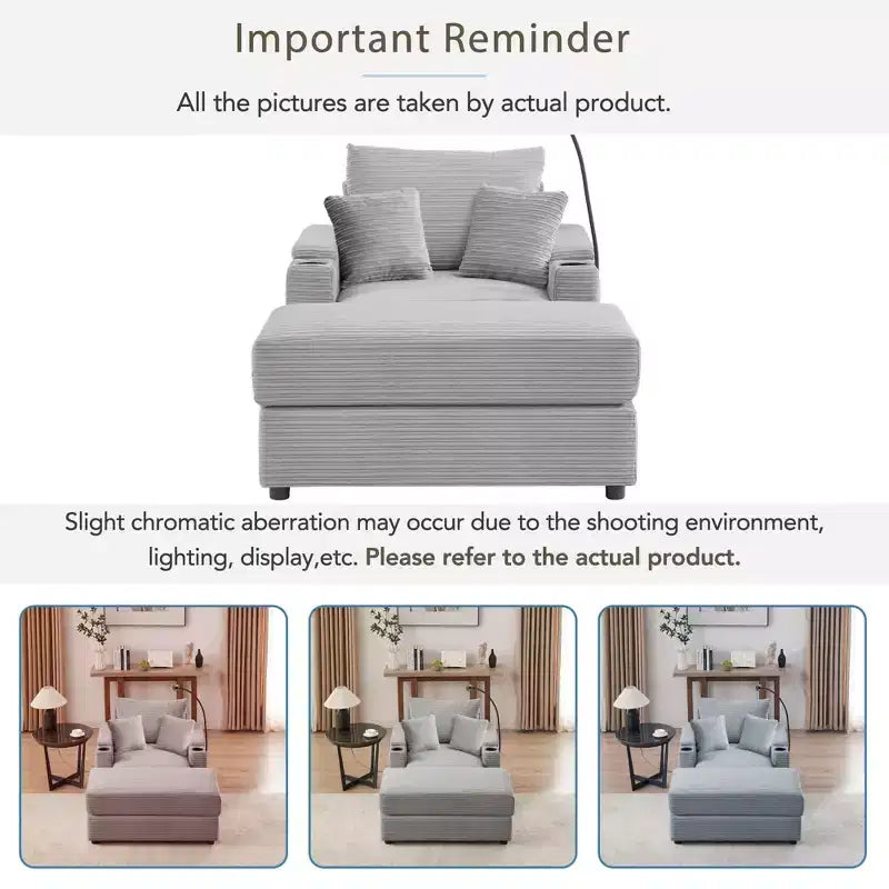 41.7 Modern Single Sofa with Storage Ottoman Two Cup Holders for Living Room Gray
