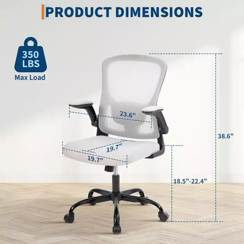 Ergonomic Mesh Office Chair, Rolling Computer Chair with Flip-Up Armrests, Breathable Mesh Task Chair for Home or Office