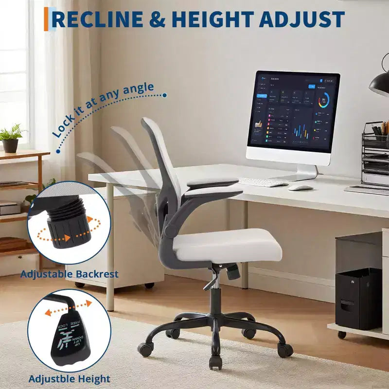Ergonomic Mesh Office Chair, Rolling Computer Chair with Flip-Up Armrests, Breathable Mesh Task Chair for Home or Office