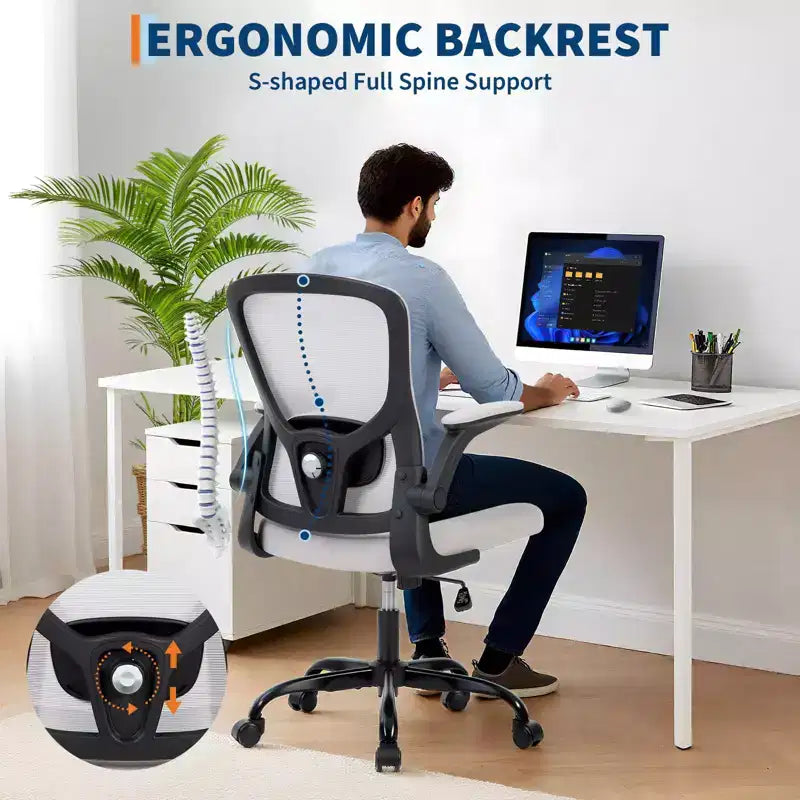 Ergonomic Mesh Office Chair, Rolling Computer Chair with Flip-Up Armrests, Breathable Mesh Task Chair for Home or Office