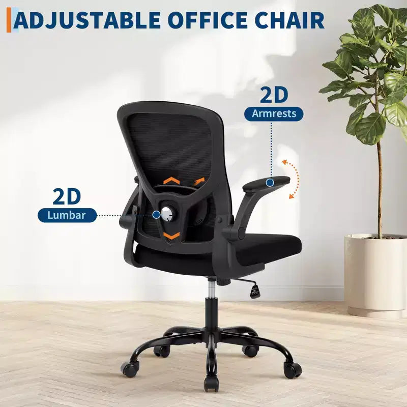 Ergonomic Mesh Office Chair, Rolling Computer Chair with Flip-Up Armrests, Breathable Mesh Task Chair for Home or Office