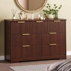 7 Drawer Dresser for Bedroom, 47W Wooden Chest of Drawers with Gold Handles, Fluted Storage Organizer & Media Console TV Stand for Bedroom