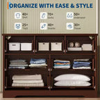 7 Drawer Dresser for Bedroom, 47W Wooden Chest of Drawers with Gold Handles, Fluted Storage Organizer & Media Console TV Stand for Bedroom