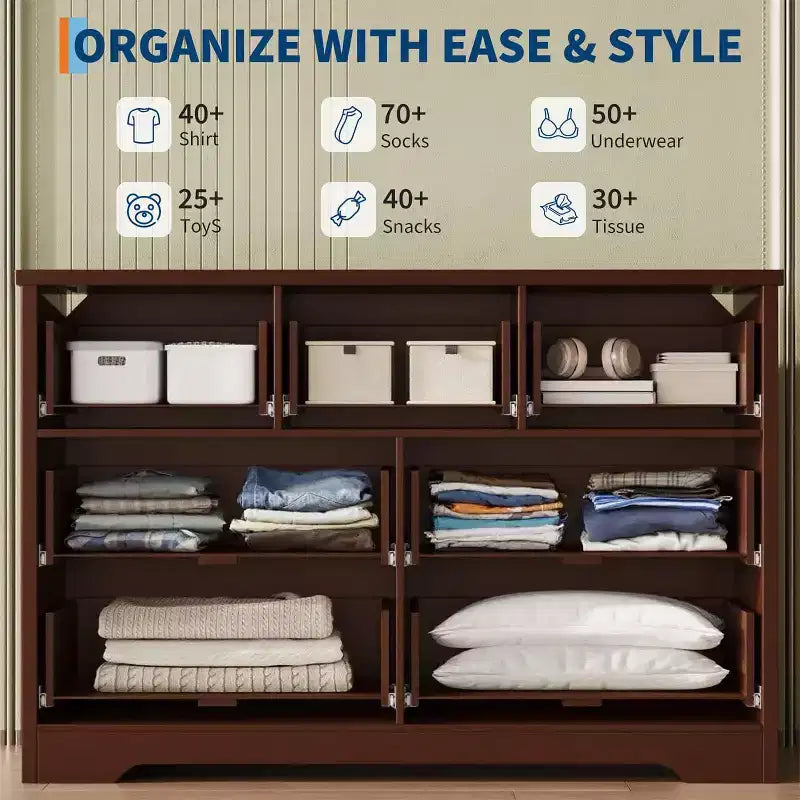 7 Drawer Dresser for Bedroom, 47W Wooden Chest of Drawers with Gold Handles, Fluted Storage Organizer & Media Console TV Stand for Bedroom