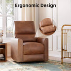 Swivel Rocking Recliner Chair, Manual Faux Leather Upholstered Glider Rocking Nursery Recliner with Lumbar Support for Living Room Bedroom