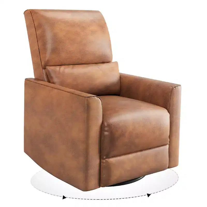 Swivel Rocking Recliner Chair, Manual Faux Leather Upholstered Glider Rocking Nursery Recliner with Lumbar Support for Living Room Bedroom