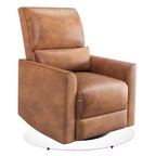 Swivel Rocking Recliner Chair, Manual Faux Leather Upholstered Glider Rocking Nursery Recliner with Lumbar Support for Living Room Bedroom