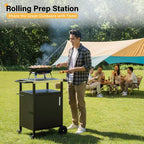 Outdoor Grill Table Cart with Cabinet, Stainless Steel Movable Kitchen Island with Large Storage Cabinet, Multifunction Food Prep Table